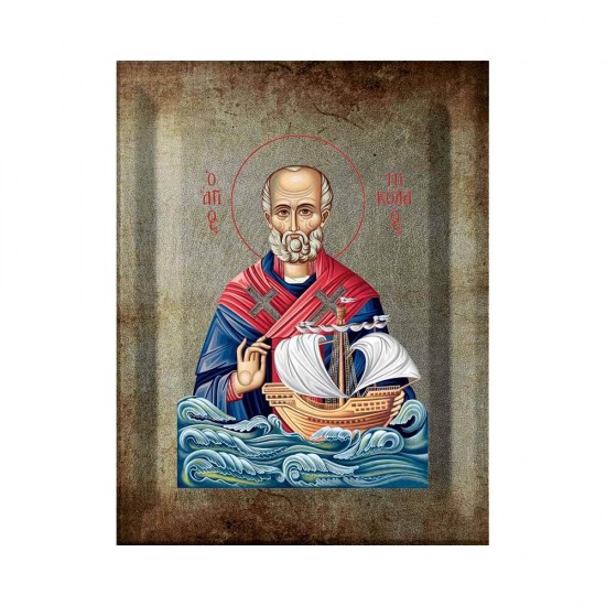 Αγιος Νικόλαος Μεταξοτυπία με Παλαίωση σε Ένσκαπτο Ξύλο