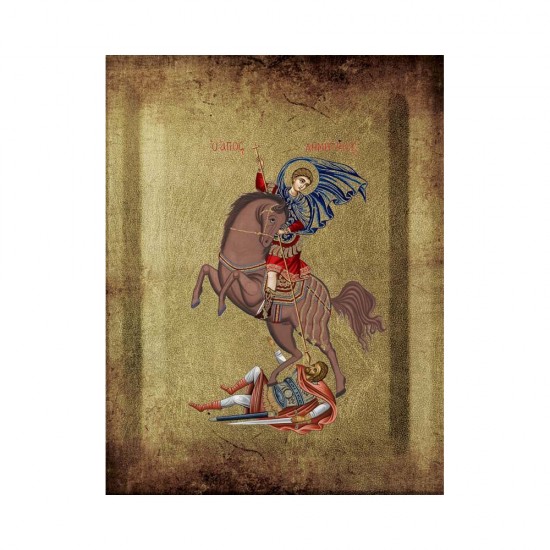 Αγιος Δημήτριος Μεταξοτυπία με Παλαίωση σε Ένσκαπτο Ξύλο