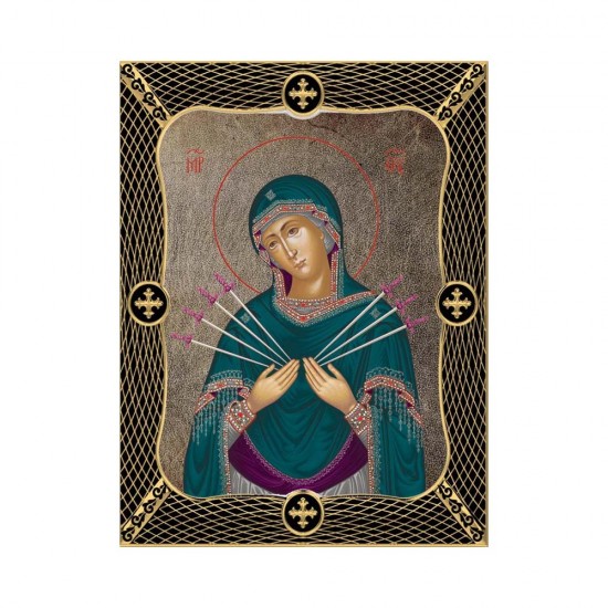 Παναγία Επτάσπαθη Μεταξοτυπία με Παλαίωση με Πλέγμα Στεφάνι