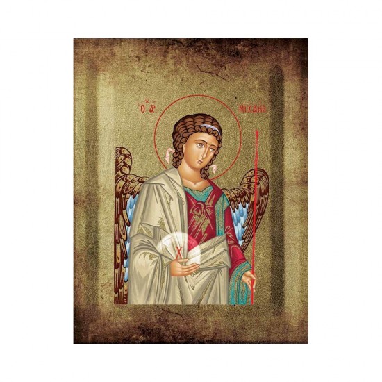 Αρχάγγελος Μιχαήλ Μεταξοτυπία με Παλαίωση σε Ένσκαπτο Ξύλο