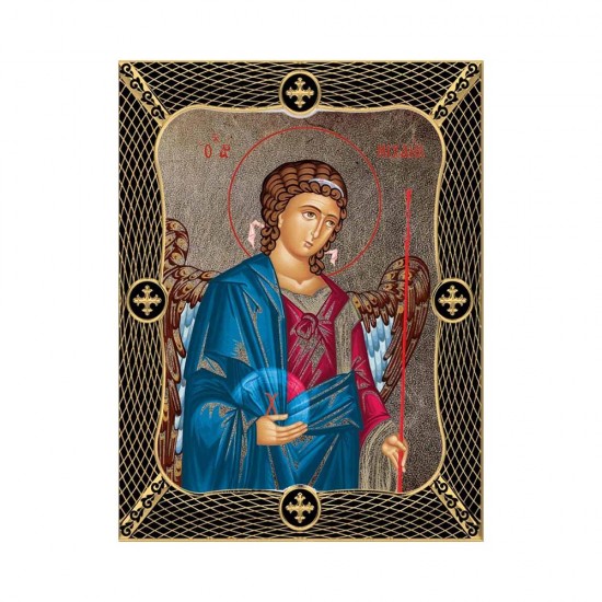 Αρχάγγελος Μιχαήλ Μεταξοτυπία με Παλαίωση με Πλέγμα Στεφάνι