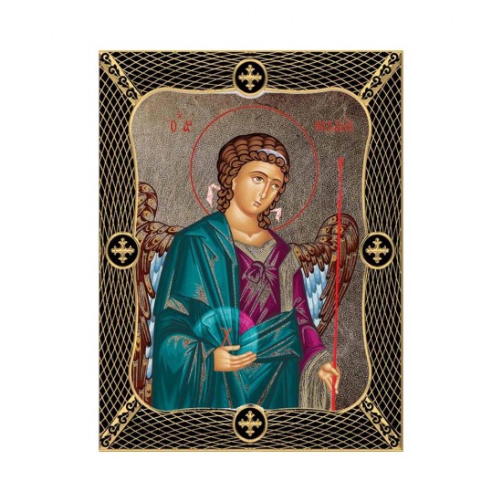 Αρχάγγελος Μιχαήλ Μεταξοτυπία με Παλαίωση με Πλέγμα Στεφάνι