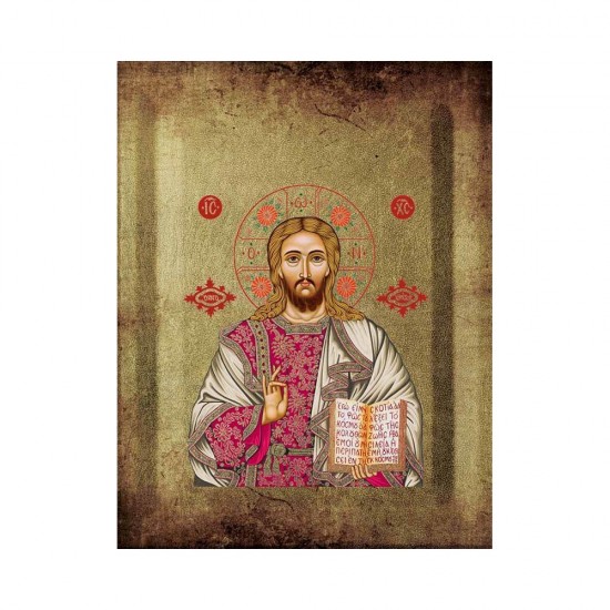 Χριστός Μεταξοτυπία με Παλαίωση σε Ένσκαπτο Ξύλο