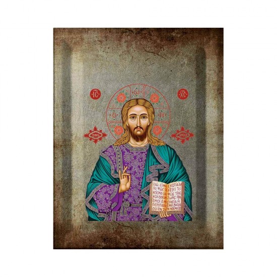 Χριστός Μεταξοτυπία με Παλαίωση σε Ένσκαπτο Ξύλο