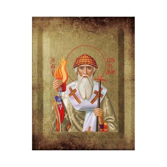Αγιος Σπυρίδων Μεταξοτυπία με Παλαίωση σε Ένσκαπτο Ξύλο