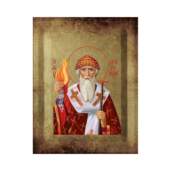 Αγιος Σπυρίδων Μεταξοτυπία με Παλαίωση σε Ένσκαπτο Ξύλο