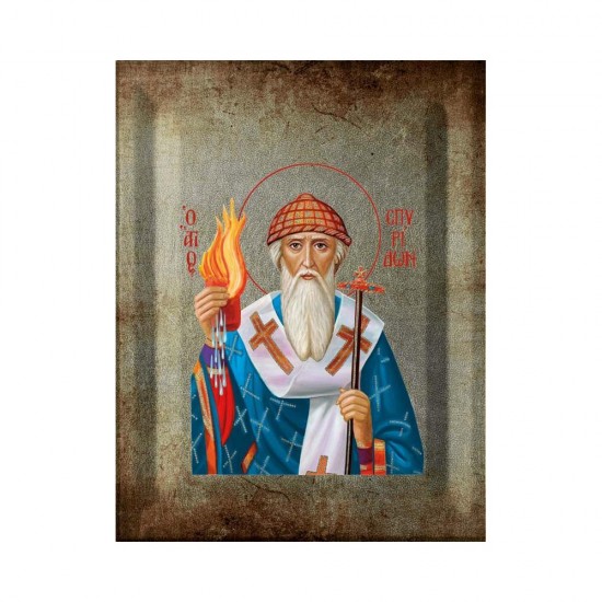 Αγιος Σπυρίδων Μεταξοτυπία με Παλαίωση σε Ένσκαπτο Ξύλο