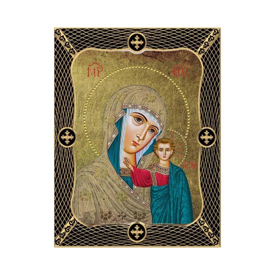 Παναγία Καζάνσκα Μεταξοτυπία με Παλαίωση με Πλέγμα Στεφάνι